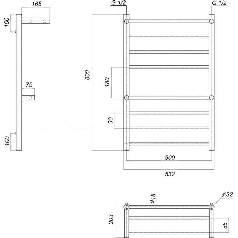 Полотенцесушитель водяной domoterm медея сп2 п8 50x80 хром