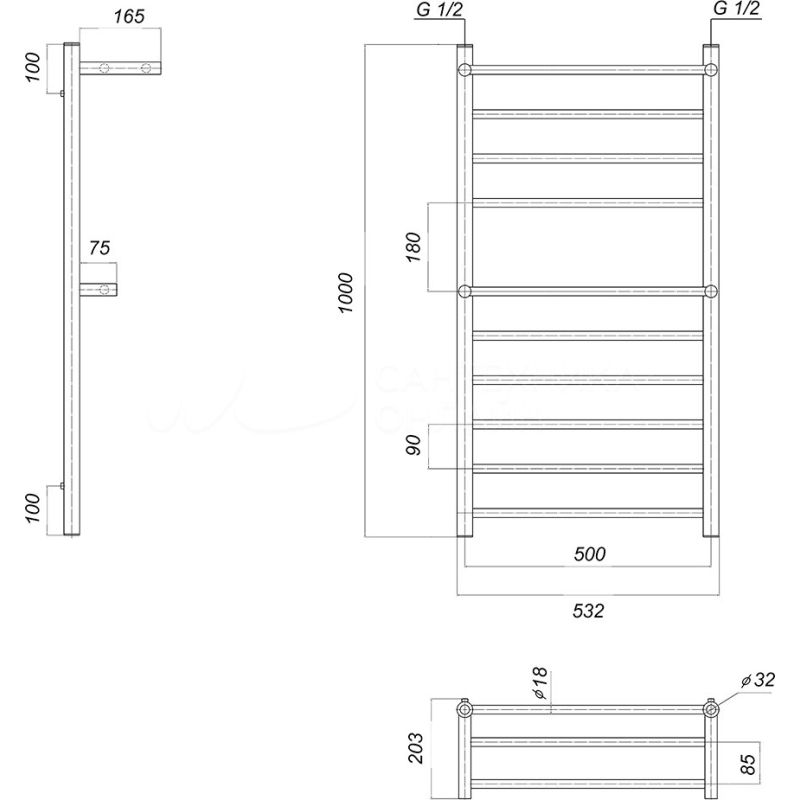 Полотенцесушитель водяной domoterm медея сп2 п10 50x100 хром