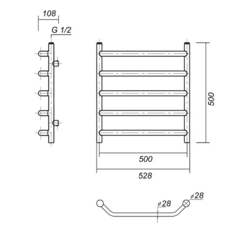 Водяной полотенцесушитель из латуни в цвете античная бронза лаура плюс п5 500x500 абр domoterm