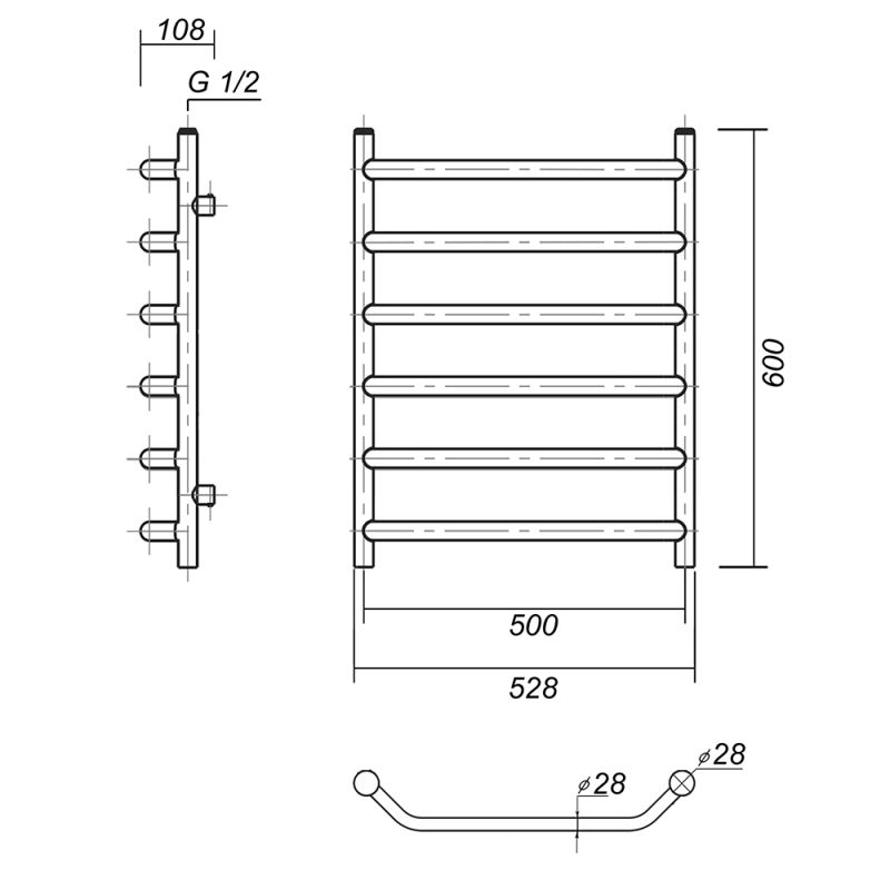 Водяной полотенцесушитель из латуни в цвете античная бронза лаура плюс п6 500x600 абр domoterm