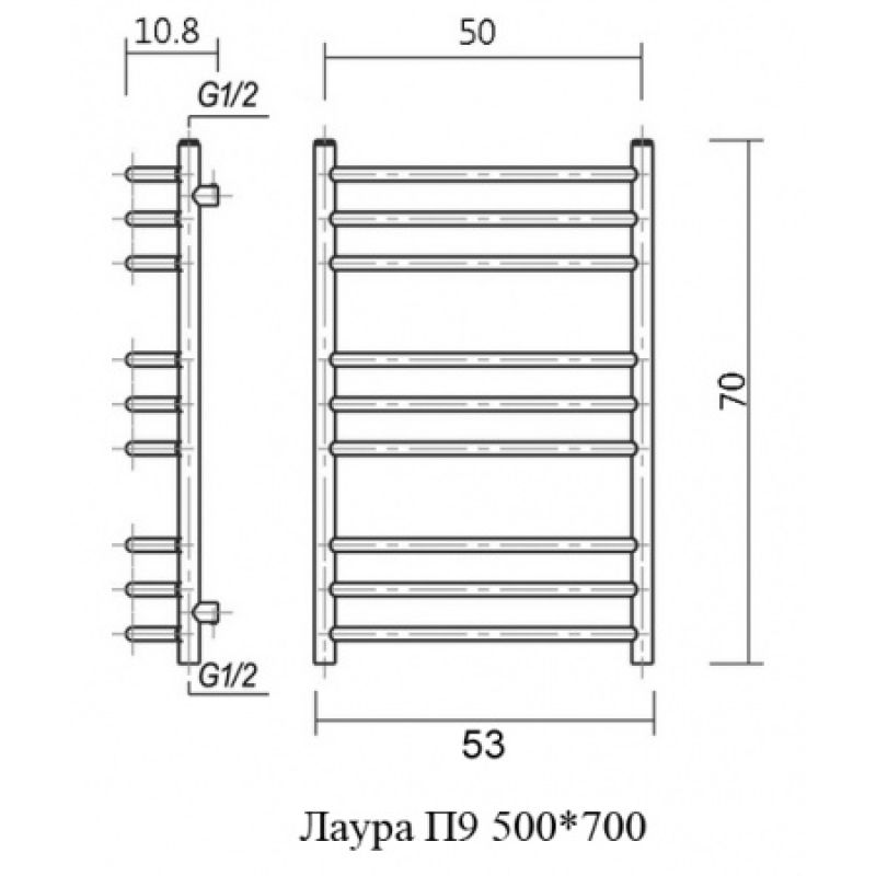 Полотенцесушитель водяной domoterm лаура п9 50x70, хром