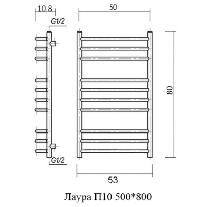 Полотенцесушитель водяной domoterm лаура п10 50x80, античная бронза
