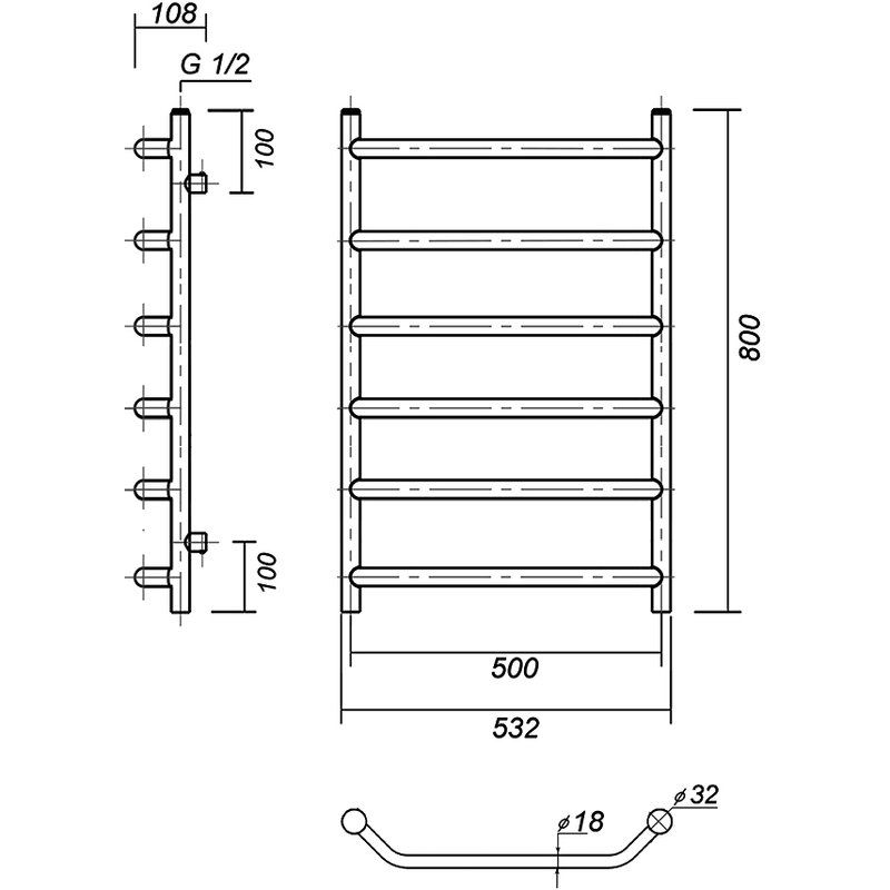 Полотенцесушитель водяной domoterm лаура п6 50x80, золото