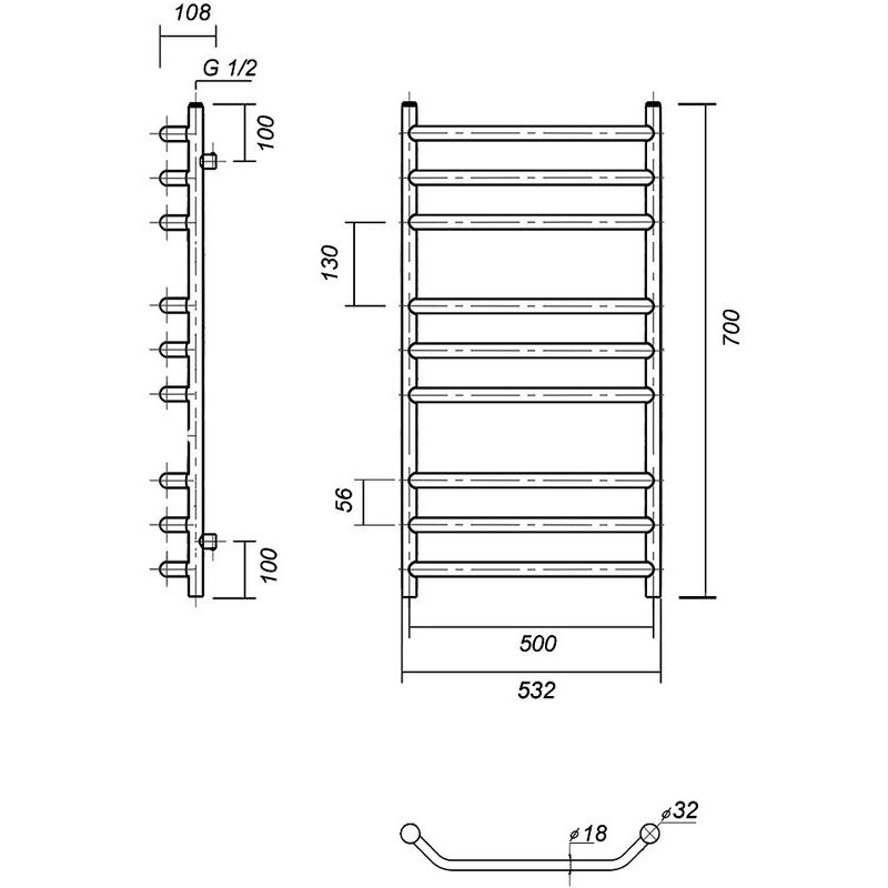 Полотенцесушитель водяной domoterm лаура п9 50x70, золото