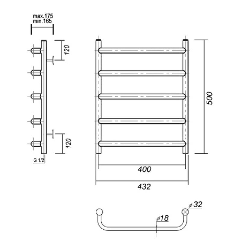 Полотенцесушитель водяной domoterm стефано п5 40x50, хром