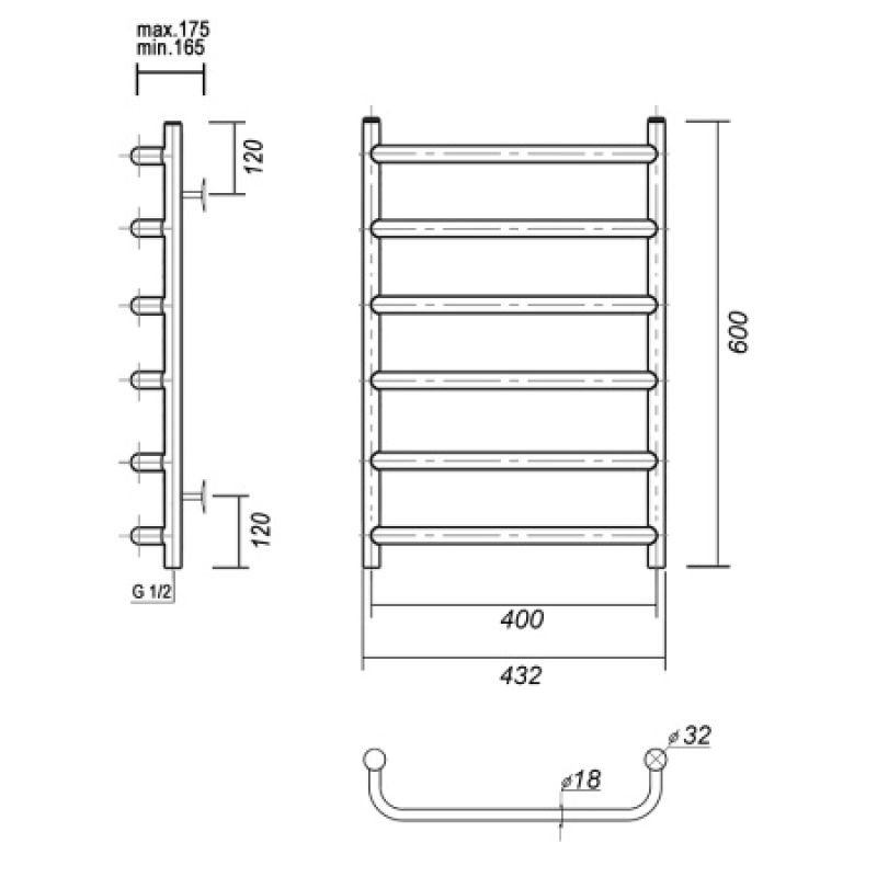 Полотенцесушитель водяной domoterm стефано п6 40x60, хром