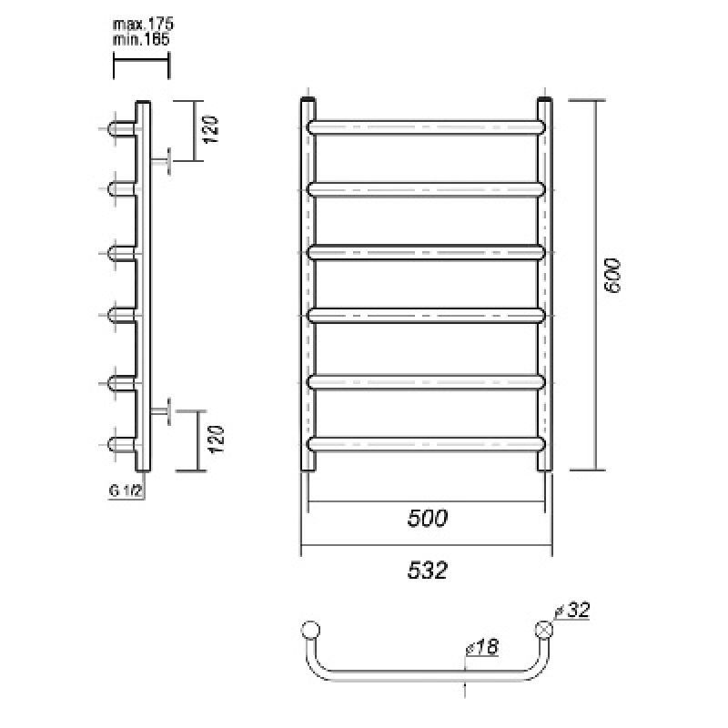 Водяной полотенцесушитель из нержавеющей стали стефано п6 500x600 domoterm