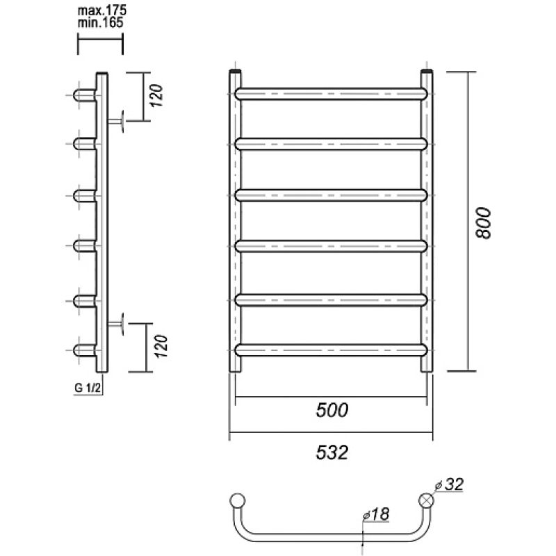 Полотенцесушитель водяной domoterm стефано п6 50x80, хром