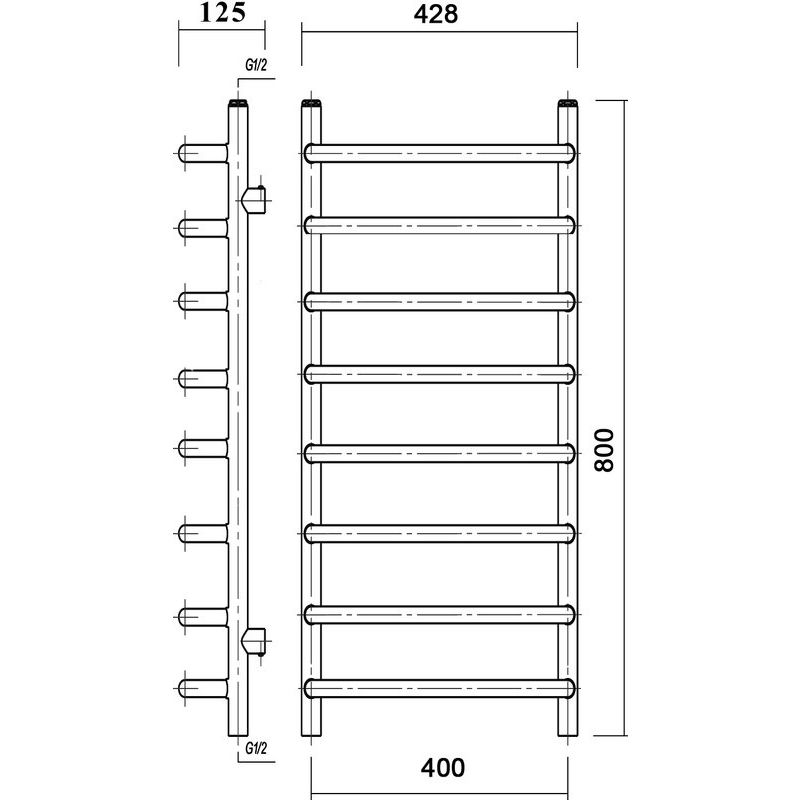 Полотенцесушитель водяной domoterm стефано п8 40x80, хром