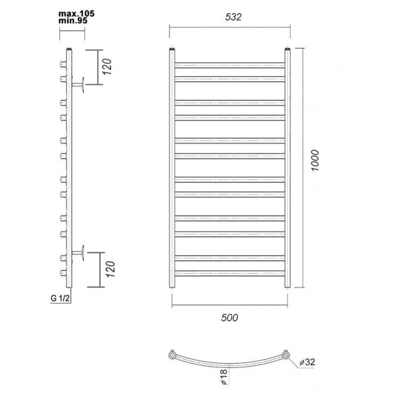Полотенцесушитель domoterm калипсо 12 перекладин 50/100 золото