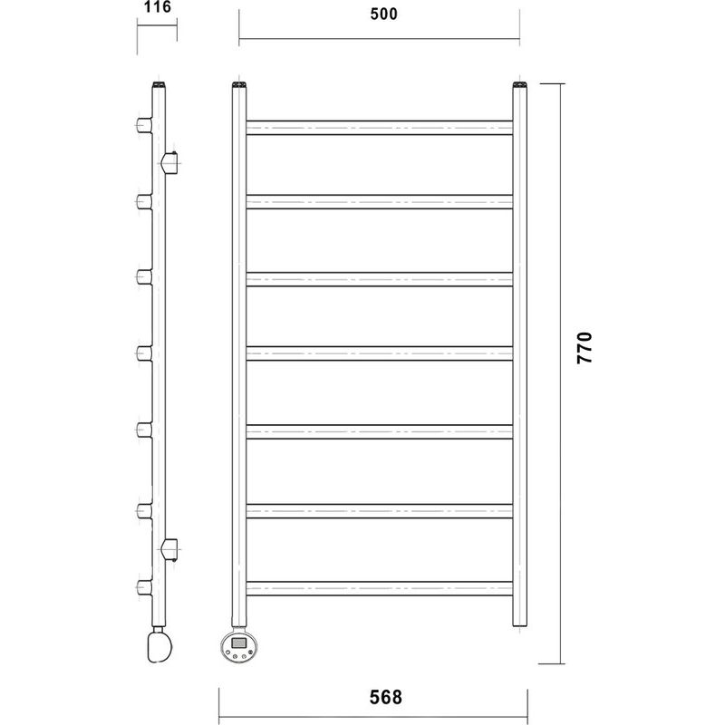 Электрический полотенцесушитель из нержавеющей стали с тэном domoterm калипсо п7 500x700 el золото