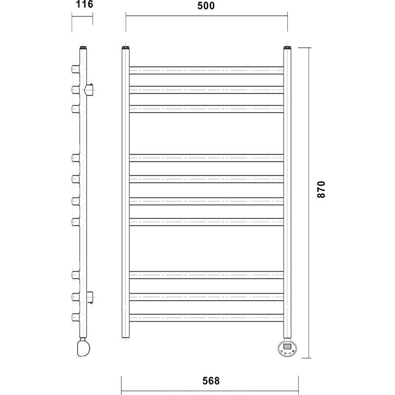 Электрический полотенцесушитель из нержавеющей стали с тэном domoterm калипсо п10 500x800 er золото