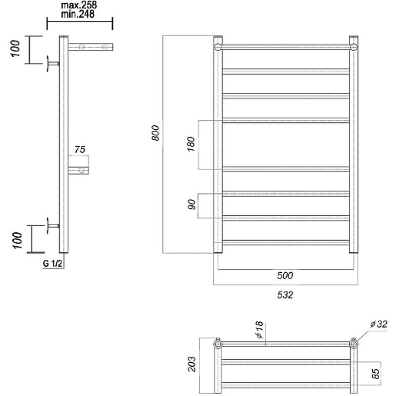 Водяной полотенцесушитель из нержавеющей стали domoterm медея сп2 п8 500x800 золото