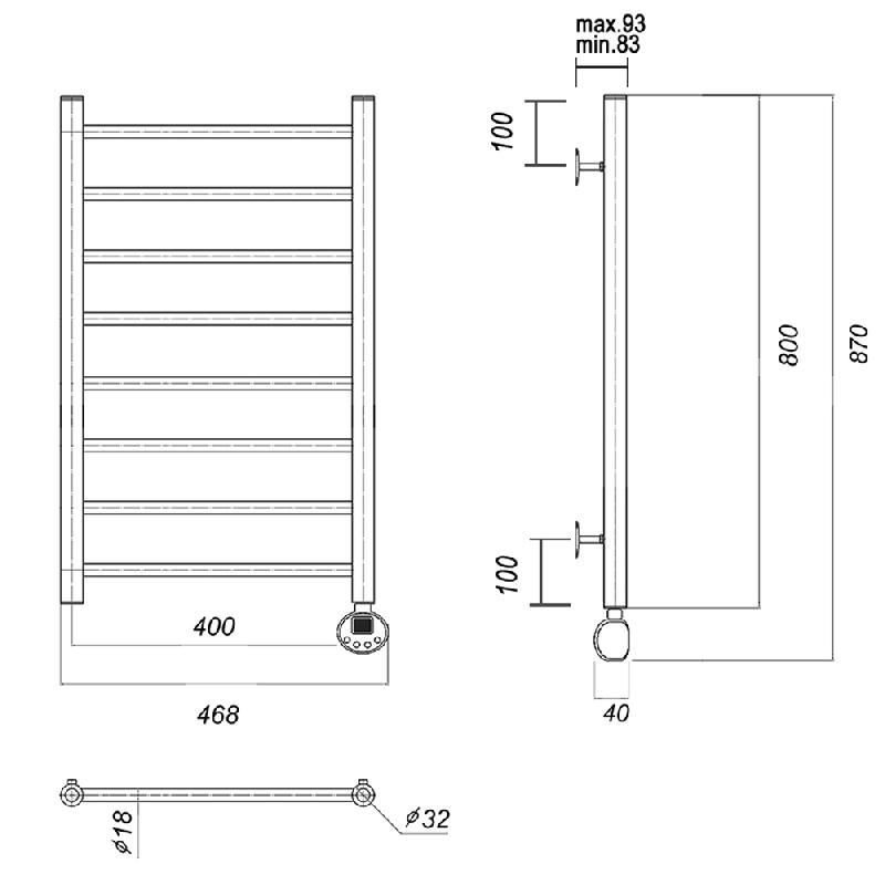 Электрический полотенцесушитель из нержавеющей стали domoterm  медея п8 400x800 er золото