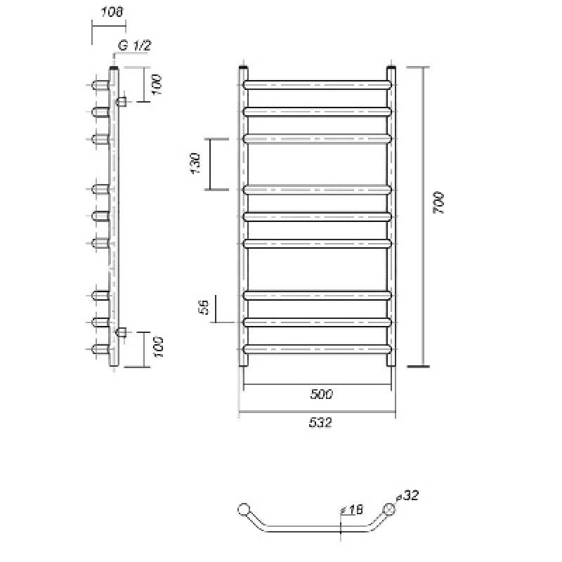 Электрический полотенцесушитель из нержавеющей стали domoterm лаура п9 500x700 золото