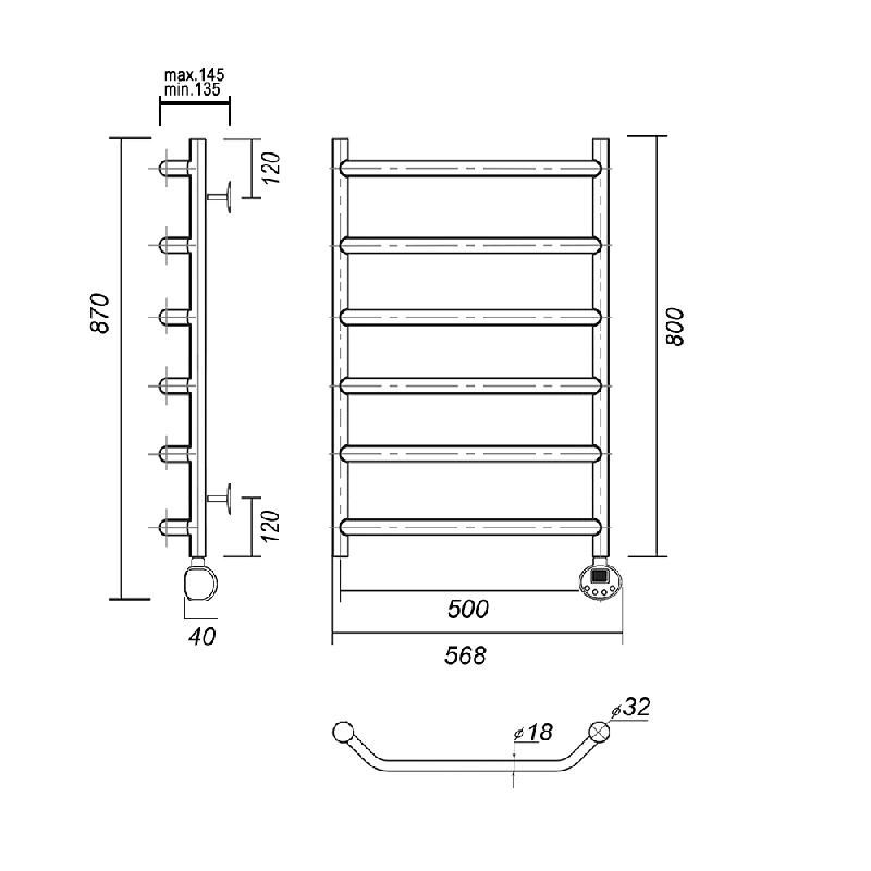 Электрический полотенцесушитель из нержавеющей стали domoterm лаура п6 500x800 er золото