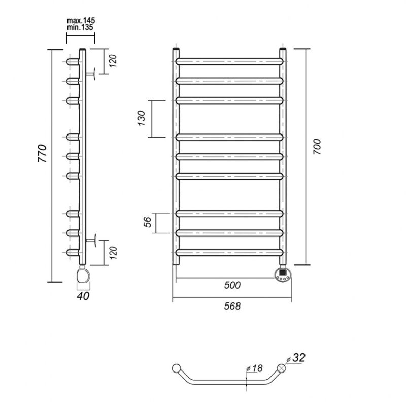 Электрический полотенцесушитель из нержавеющей стали domoterm лаура п9 500x700 er золото
