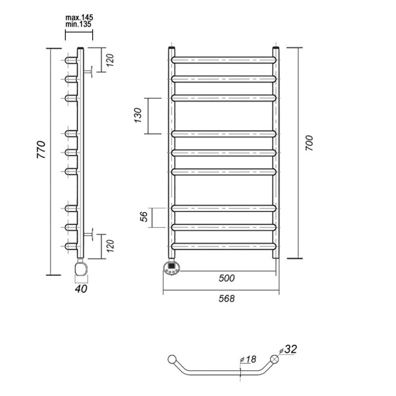 Электрический полотенцесушитель из нержавеющей стали domoterm лаура п9 500x700  el золото