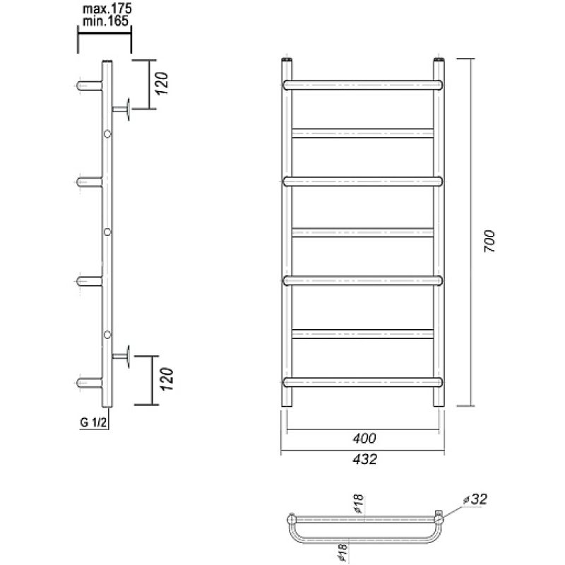 Водяной полотенцесушитель из нержавеющей стали domoterm орфей п7 400x700 золото