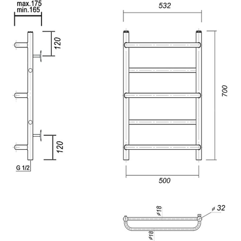 Водяной полотенцесушитель из нержавеющей стали domoterm орфей п7 500x700 золото