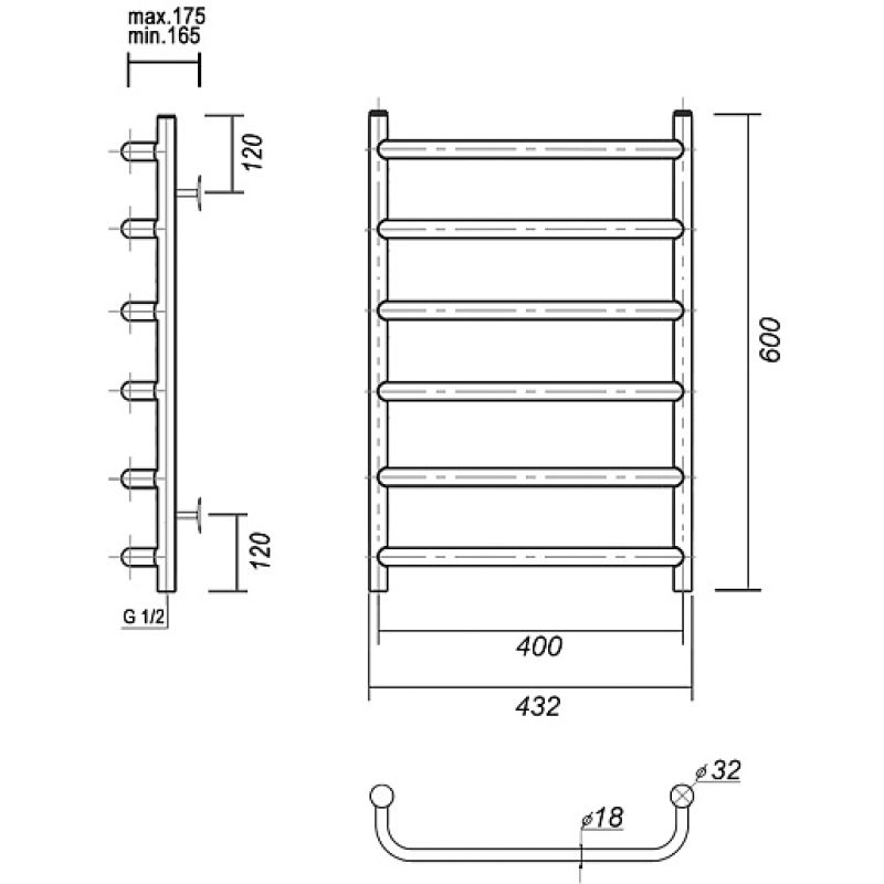 Водяной полотенцесушитель из нержавеющей стали domoterm стефано п6 400x600 золото