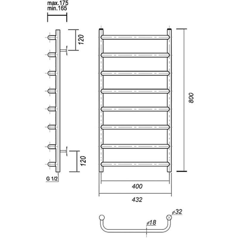 Водяной полотенцесушитель из нержавеющей стали domoterm стефано п8 400x800 золото