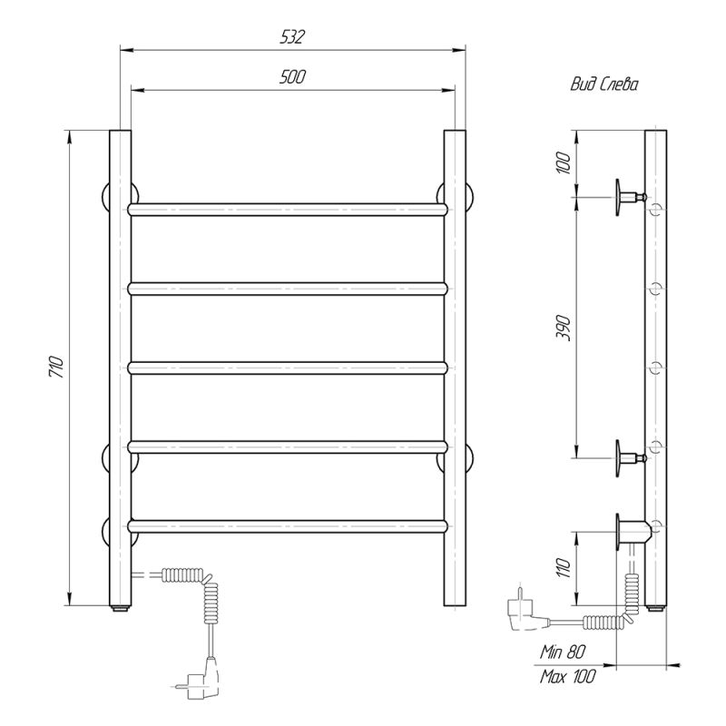Электрический полотенцесушитель domoterm аврора  109-5 50x71 чрн ek l