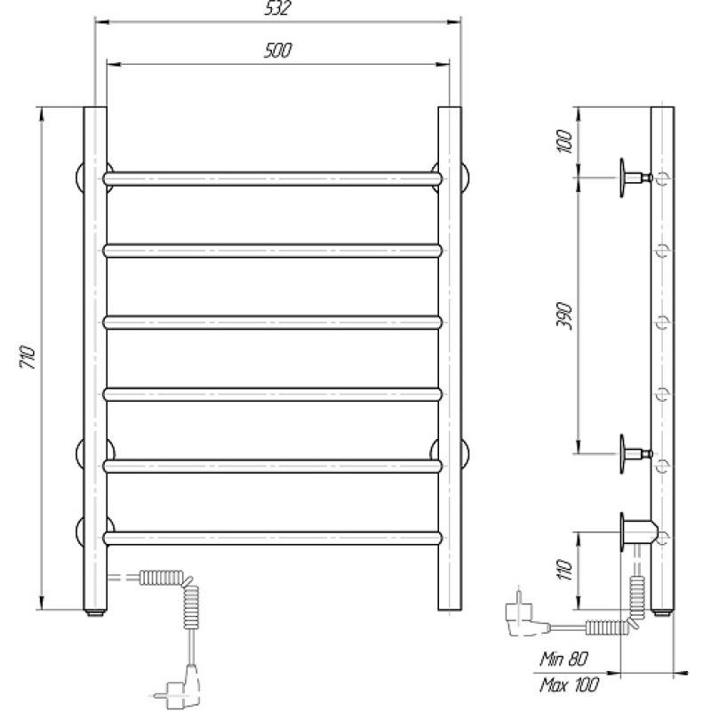 Электрический полотенцесушитель domoterm аврора  109-6 50x71 чрн ek l