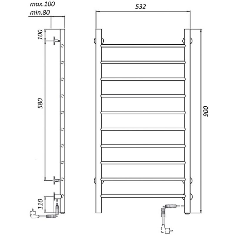 Электрический полотенцесушитель domoterm аврора  черный  109-10 50x90 чрн ek r