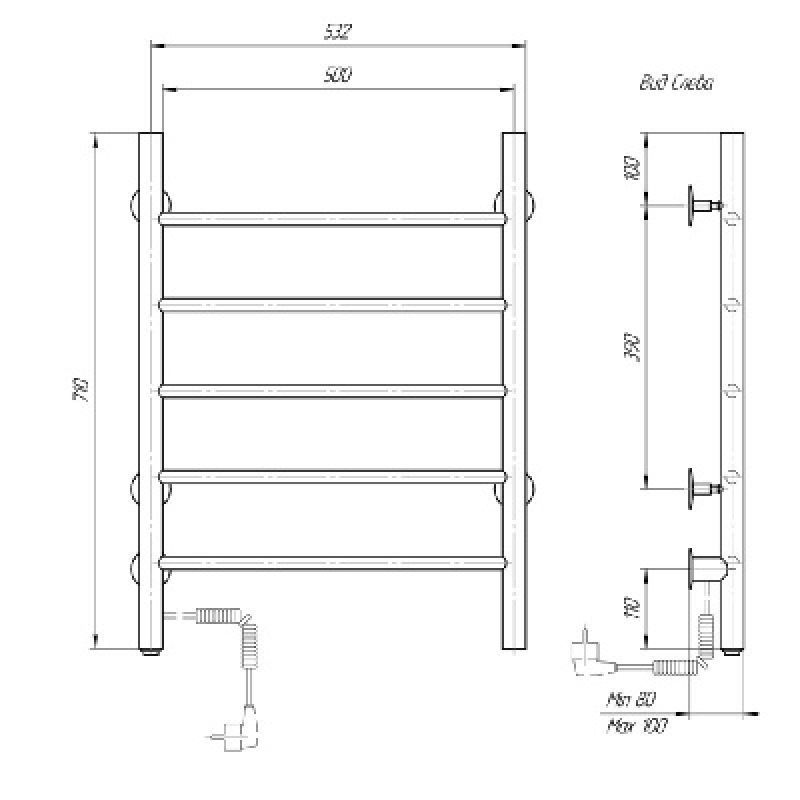 Электрический полотенцесушитель domoterm аврора белый 109-5 50x71 бел ek l