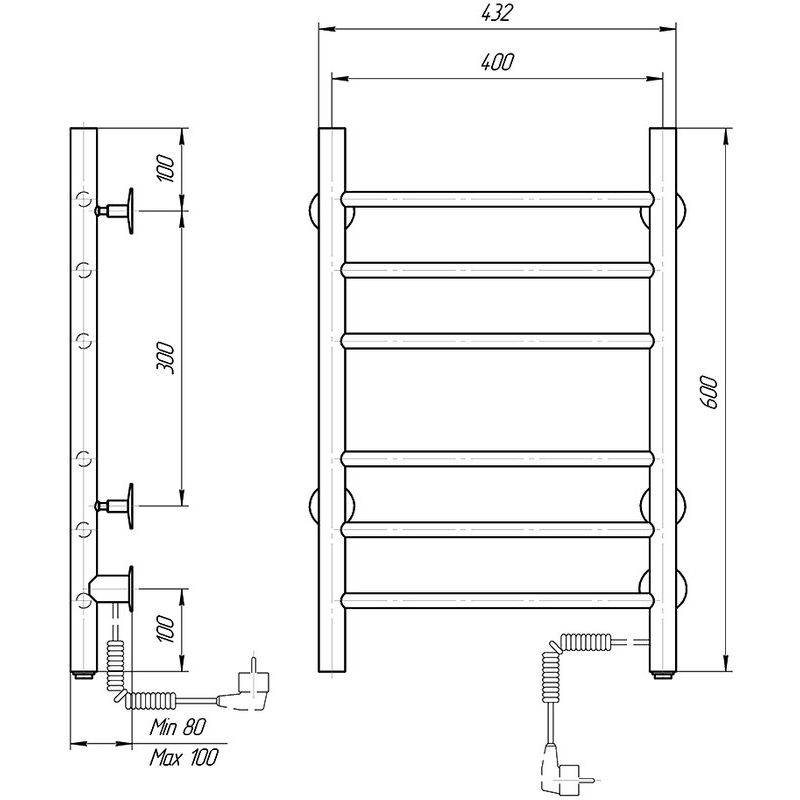 Электрический полотенцесушитель domoterm аврора белый  109-6 40х60 бел ek r