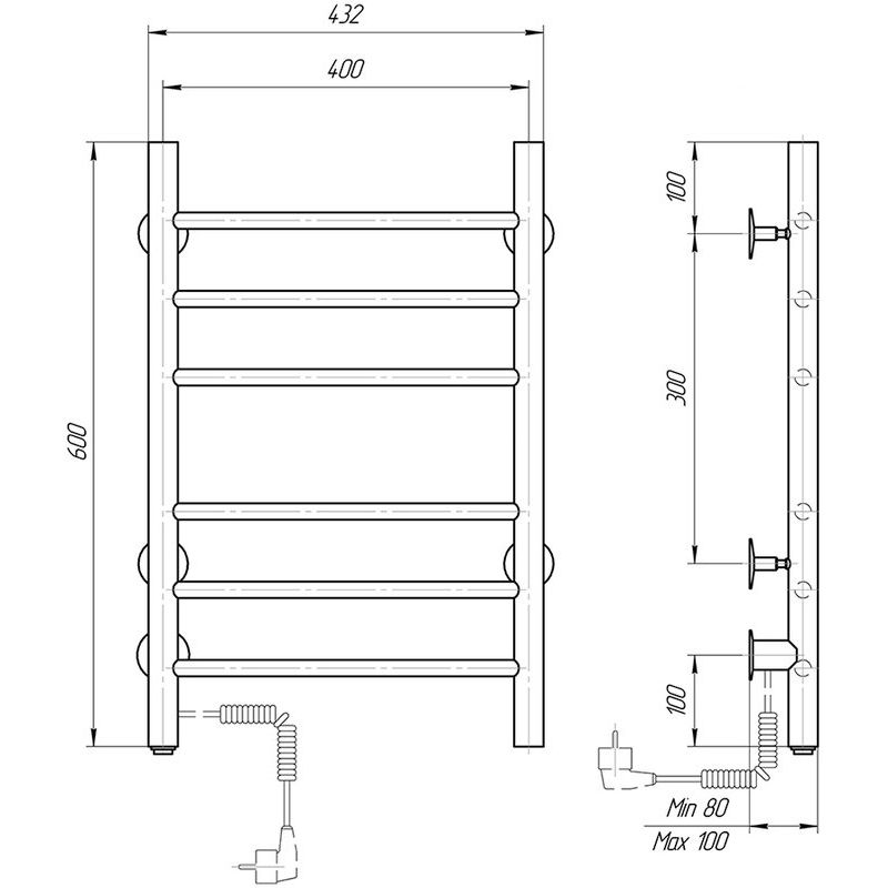 Электрический полотенцесушитель  domoterm аврора белый 109-6 40х60 бел ek l