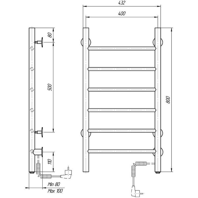 Электрический полотенцесушитель domoterm аврора белый 109-6 40х80 бел ek r