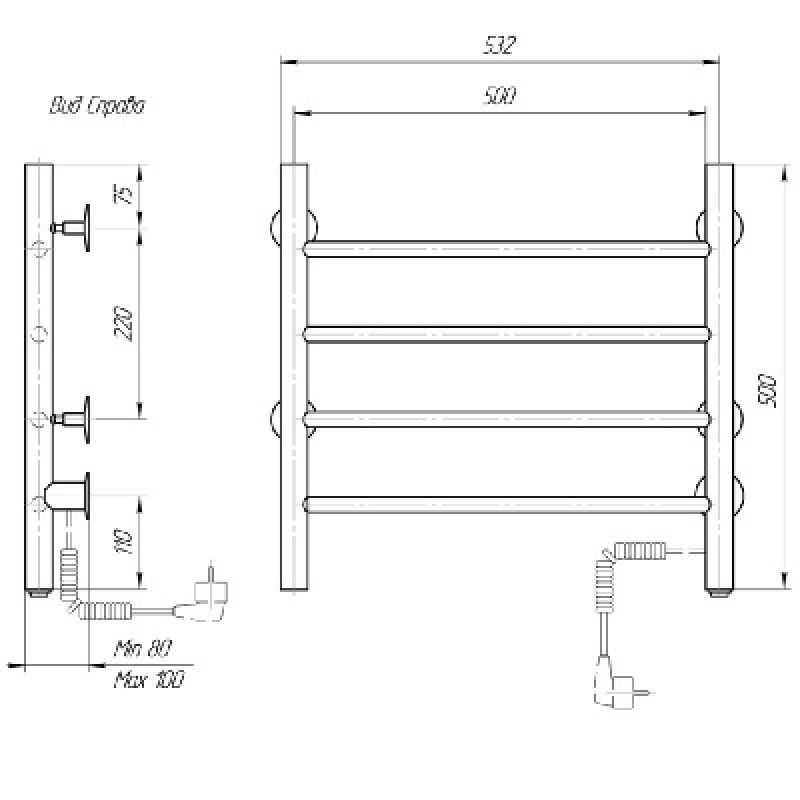 Электрический полотенцесушитель domoterm классик  черный 109-4 50x50 чрн ek r