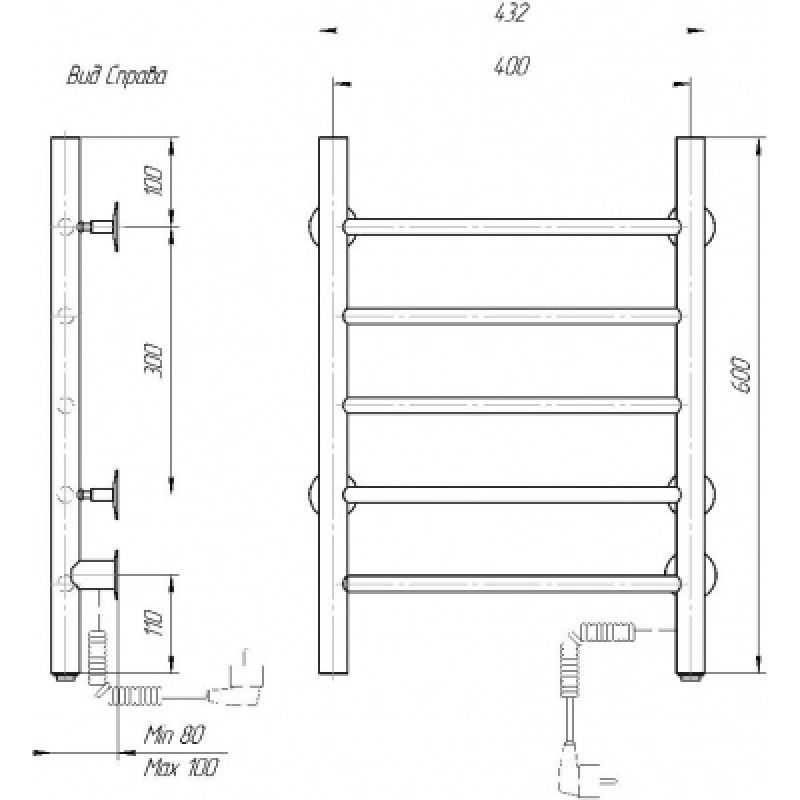 Ээлектрический полотенцесушитель domoterm классик  черный 109-5 40х60 чрн ek r
