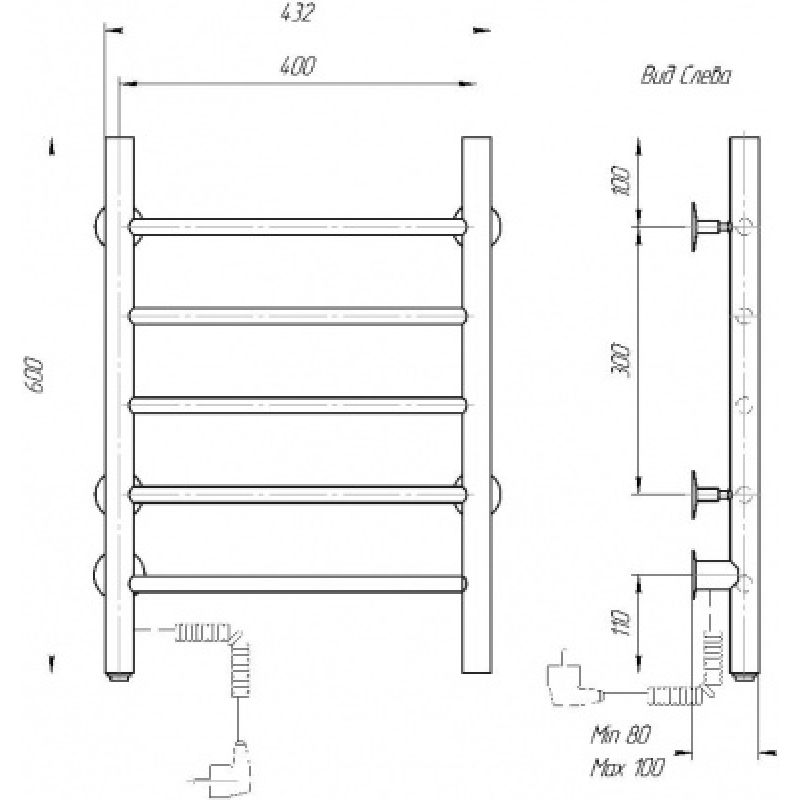 Электрический полотенцесушитель domoterm классик  черный 109-5 40х60 чрн ek l