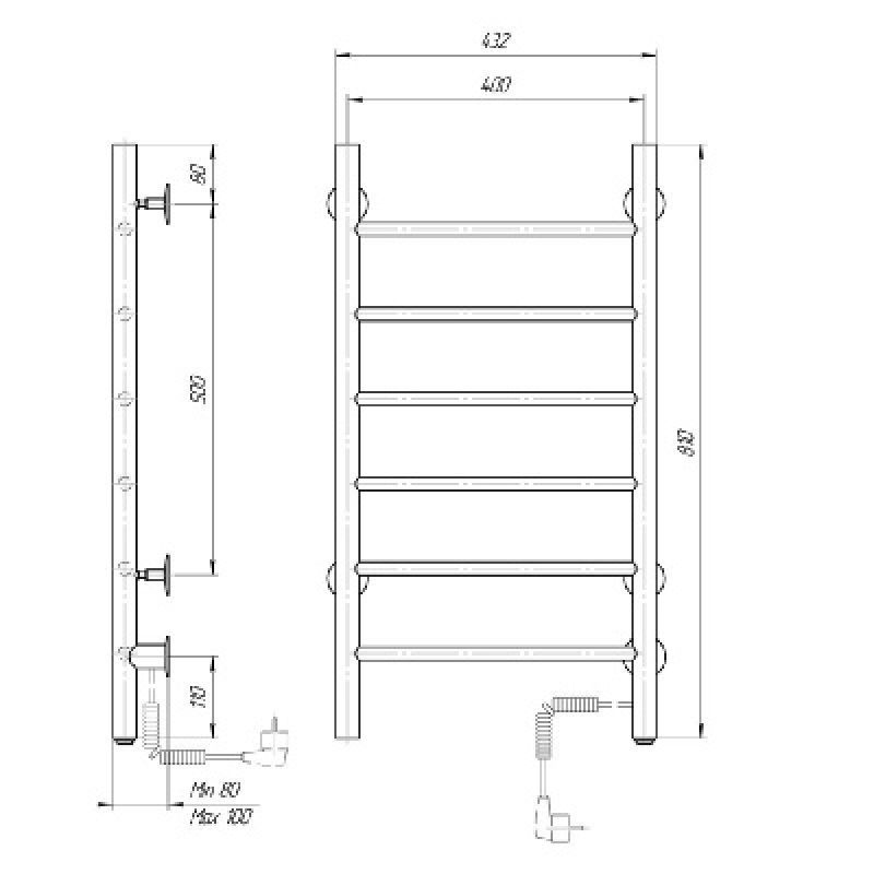 Электрический полотенцесушитель domoterm классик  черный 109-6 40x81 чрн ek r