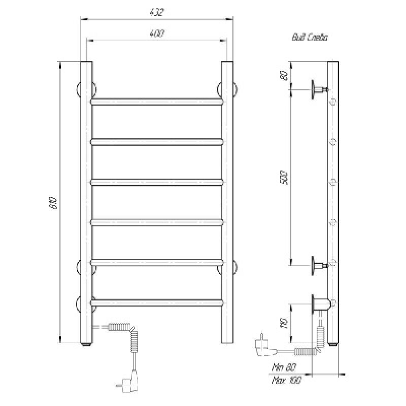 Электрический полотенцесушитель domoterm классик  черный 109-6 40x81 чрн ek l