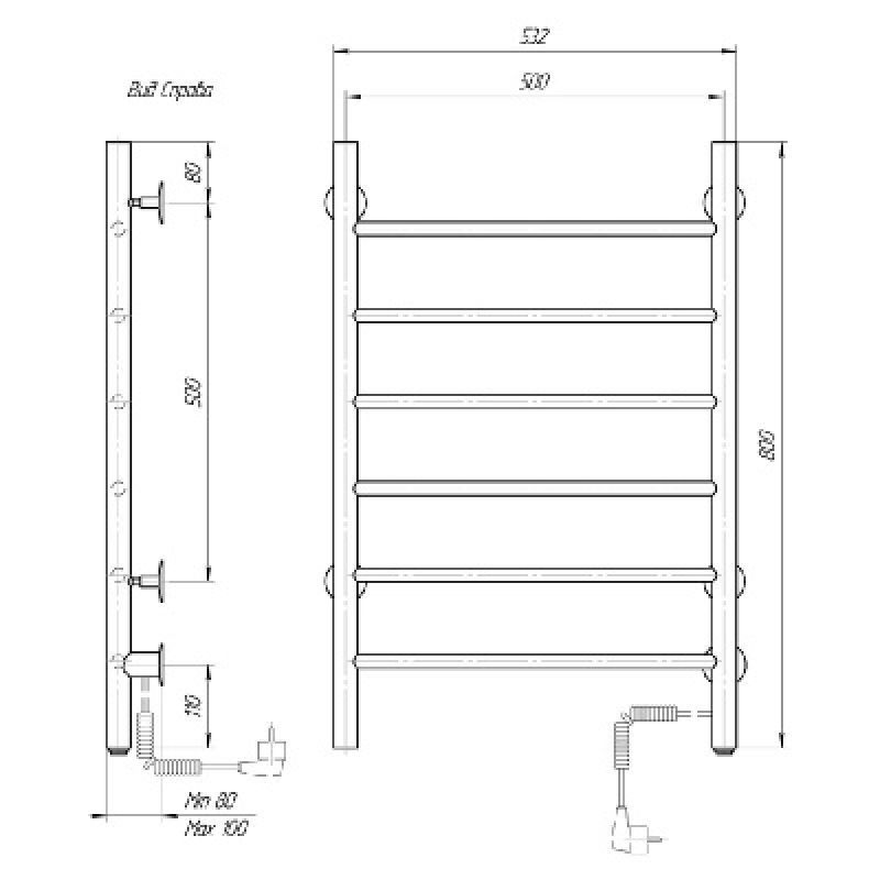 Электрический полотенцесушитель domoterm классик  черный 109-6 50х80 чрн ek r