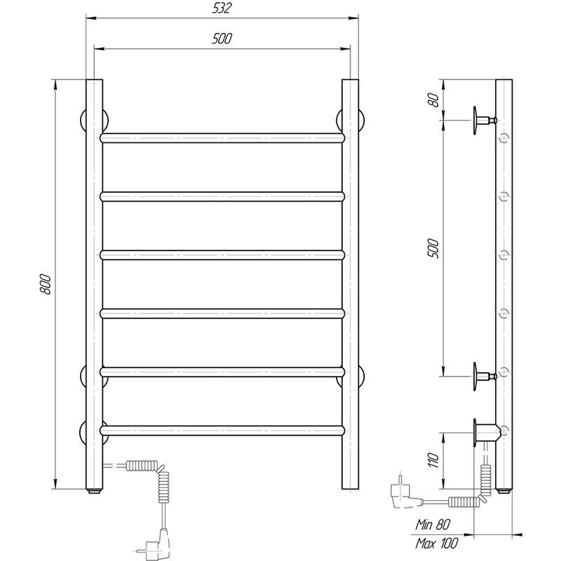 Электрический полотенцесушитель domoterm классик белый  109-6 50х80 бел ek l