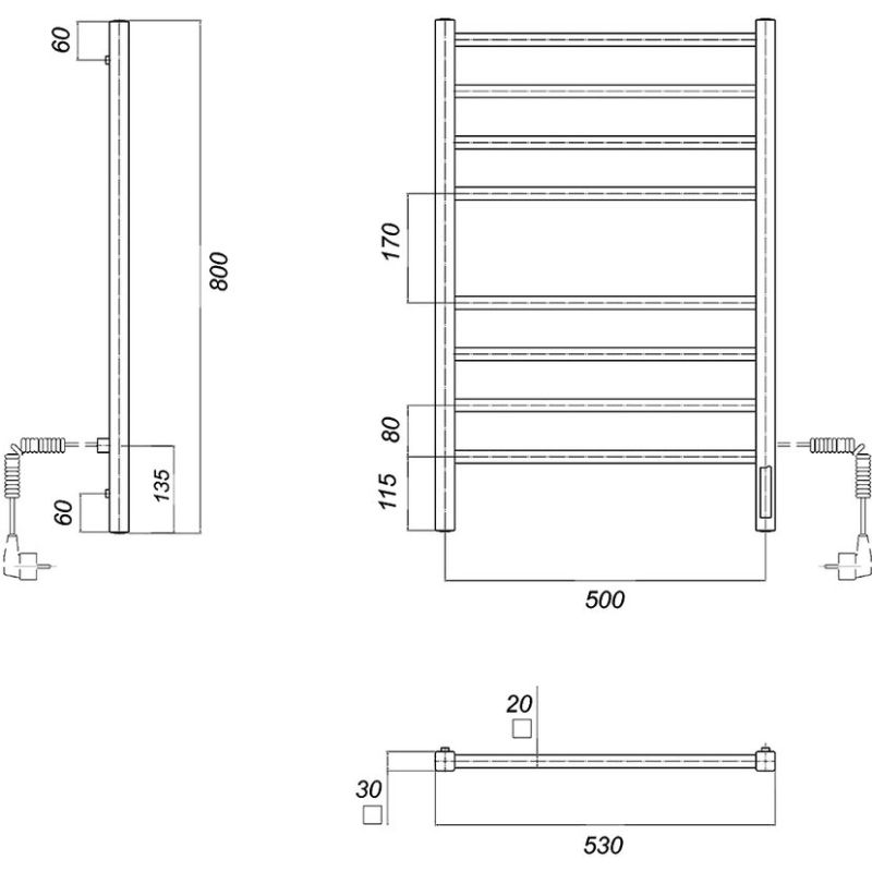 Электрический полотенцесушитель черный domoterm квадро п8 500x800 чрн ek r