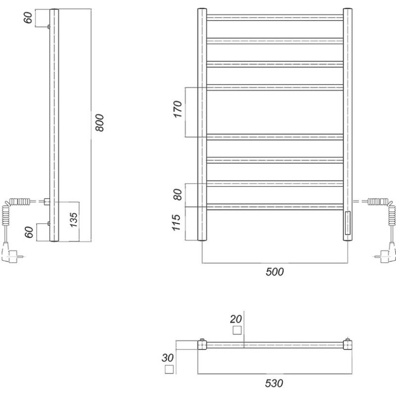 Электрический полотенцесушитель  белый domoterm квадро п8 500x800 бел ek r
