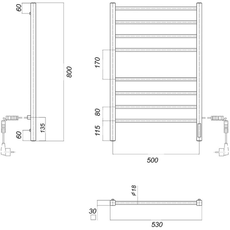 Электрический полотенцесушитель  черный domoterm куба п8 500x800 чрн ek r