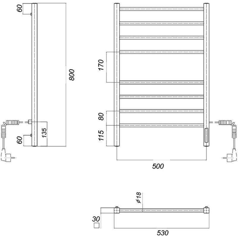 Электрический полотенцесушитель белый domoterm куба п8 500x800 бел ek r