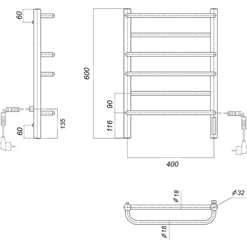 Электрический полотенцесушитель черный domoterm орфей п6 400x600 чрн ek r