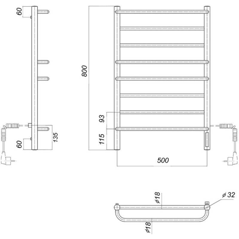 Электрический полотенцесушитель белый domoterm орфей п8 500x800 бел ek r