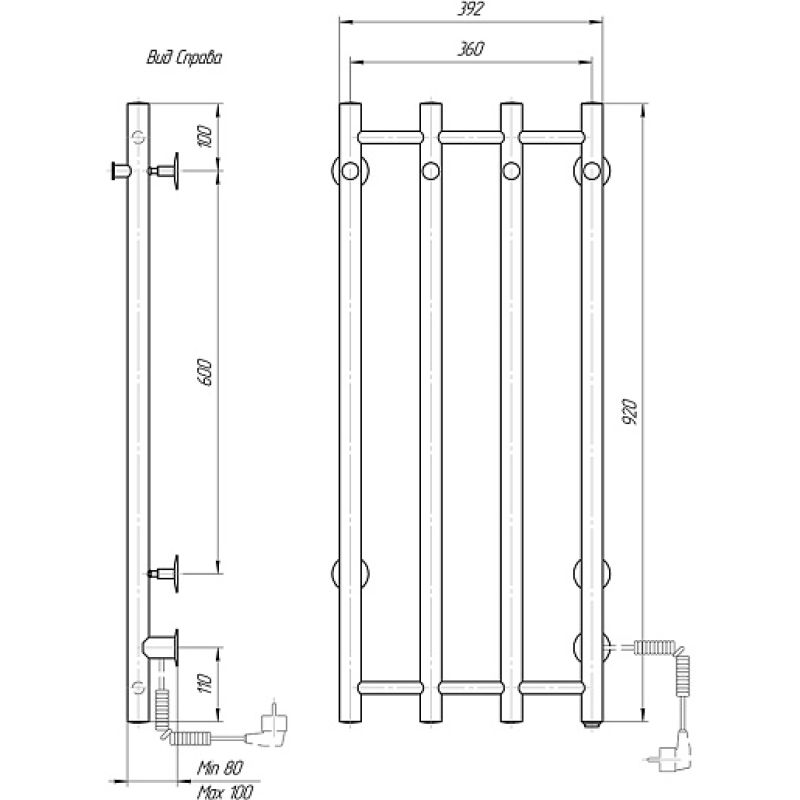 Электрический полотенцесушитель черный domoterm 109-v4 36x92 чрн ek r