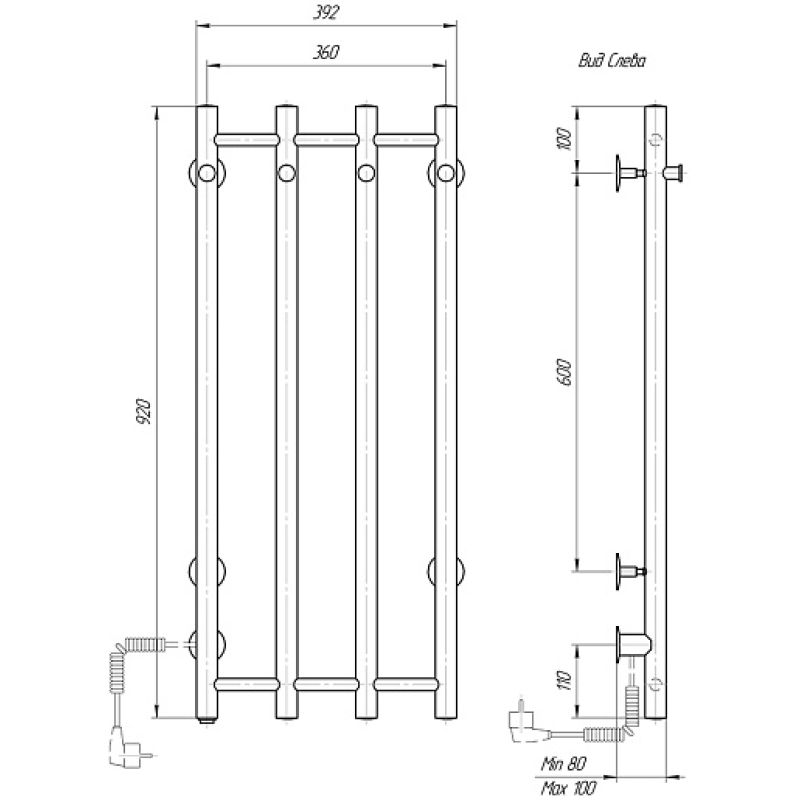 Электрический полотенцесушитель черный domoterm 109-v4 36x92 чрн ekl