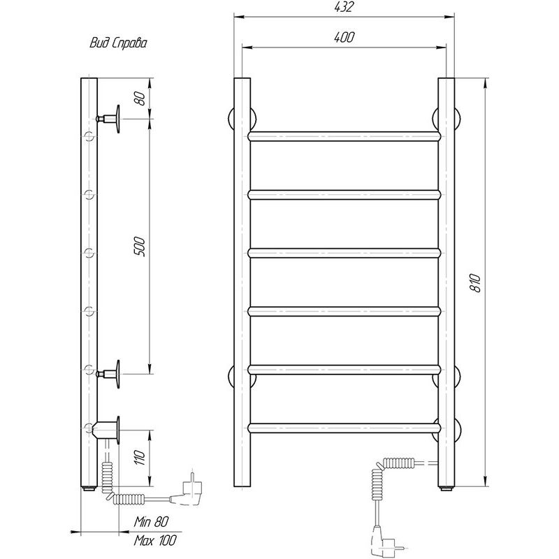 Полотенцесушитель электрический domoterm классик dmt 109-6 40x81, r