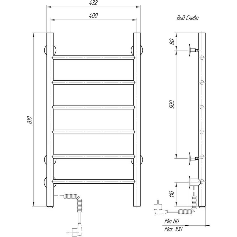 Полотенцесушитель электрический domoterm классик dmt 109-6 40x81 ek l